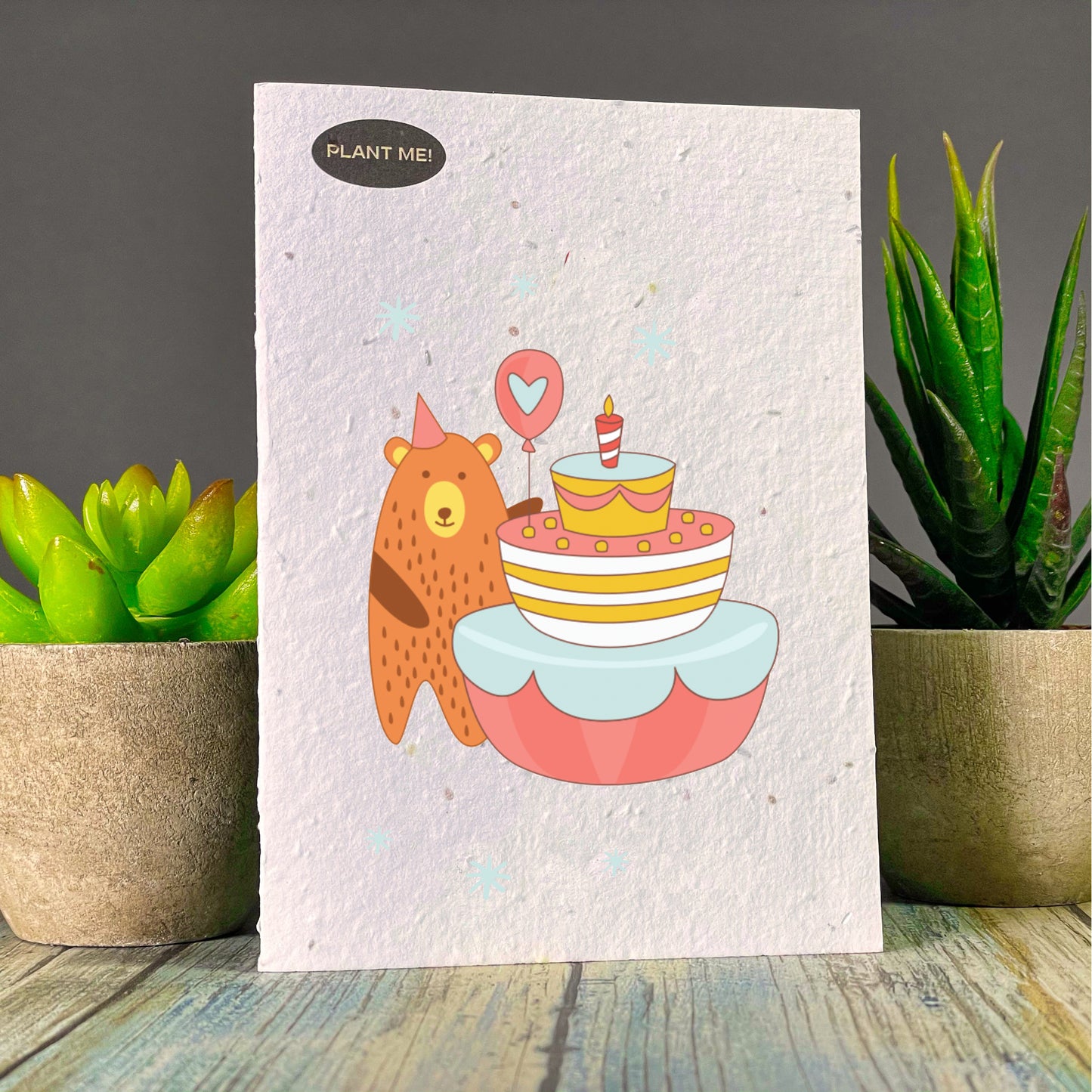 Birthday Cake Bear Plantable Greeting Card