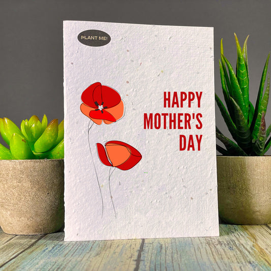 Red Flowers Mothers Day Plantable Greeting Card