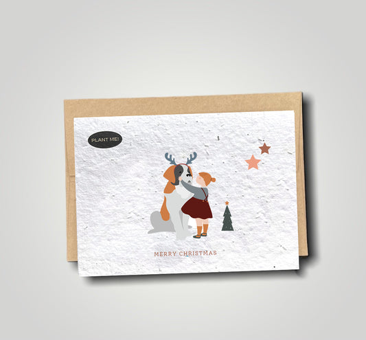 Little Girl & Dog Christmas Plantable Xmas Card